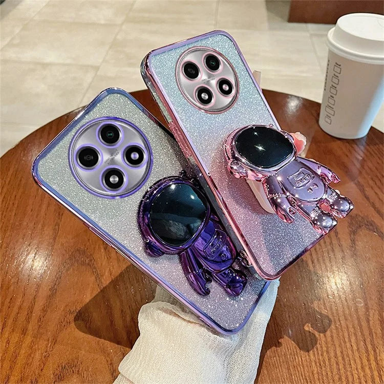 For Oppo A2 Pro 5G PC+TPU Shell Astronaut Kickstand Electroplating Phone Case