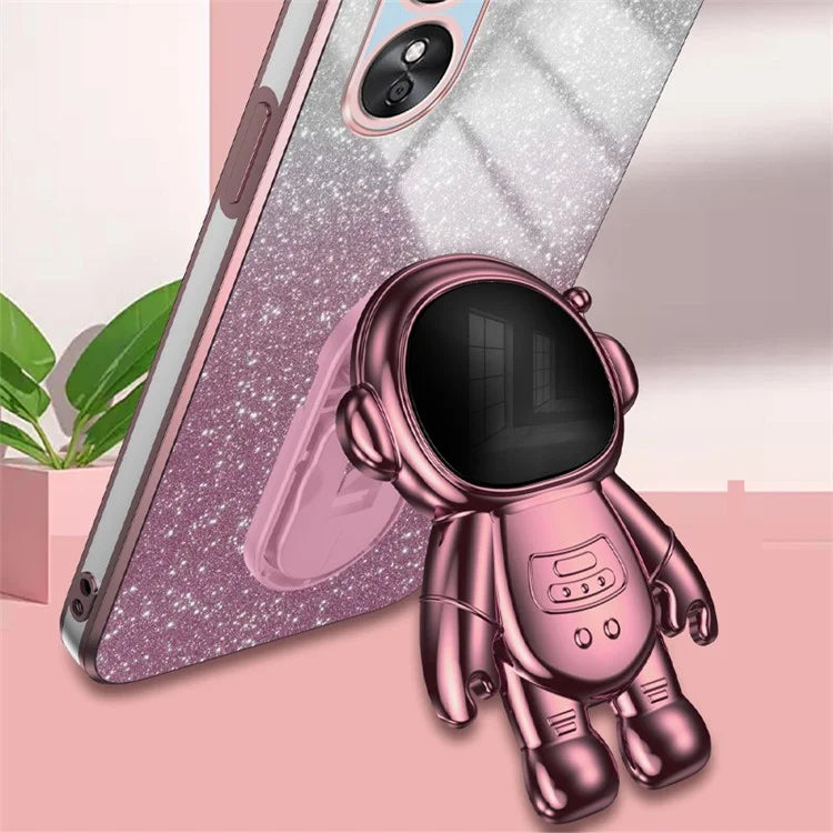 For Oppo A17 4G Astronaut Kickstand PC+TPU Shell Electroplating Phone Case
