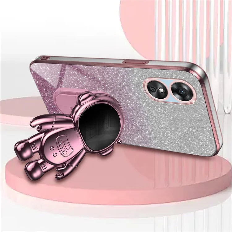 For Oppo A17 4G Astronaut Kickstand PC+TPU Shell Electroplating Phone Case