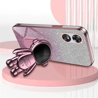 For Oppo A17 4G Astronaut Kickstand PC+TPU Shell Electroplating Phone Case