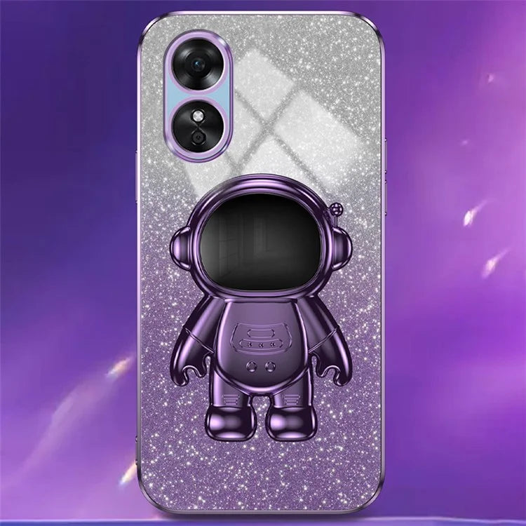 For Oppo A17 4G Astronaut Kickstand PC+TPU Shell Electroplating Phone Case