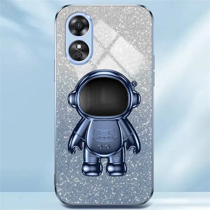 For Oppo A17 4G Astronaut Kickstand PC+TPU Shell Electroplating Phone Case