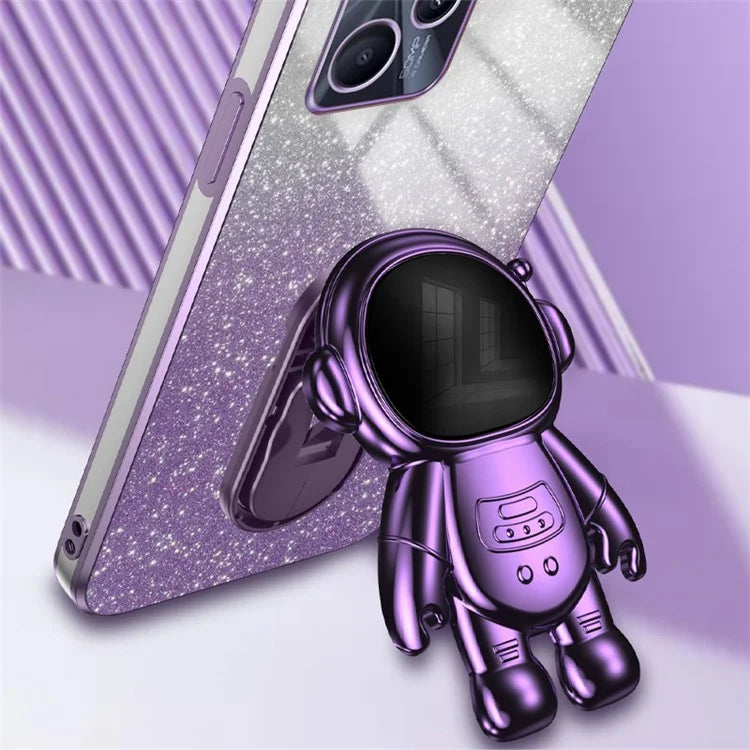 Slim-Fit Phone Case for Realme C35 4G Astronaut Kickstand PC+TPU Cover Anti-Scratch Phone Shell
