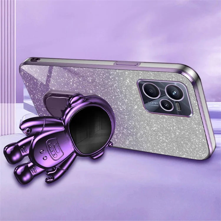 Slim-Fit Phone Case for Realme C35 4G Astronaut Kickstand PC+TPU Cover Anti-Scratch Phone Shell