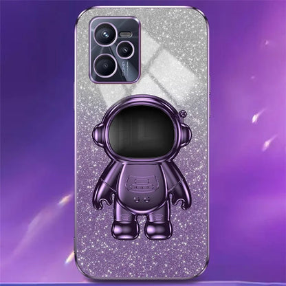 Slim-Fit Phone Case for Realme C35 4G Astronaut Kickstand PC+TPU Cover Anti-Scratch Phone Shell