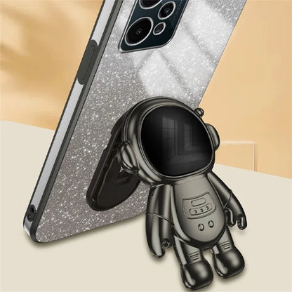 For Realme C31 PC+TPU Case Support Kickstand Astronaut Decor Electroplating Phone Cover