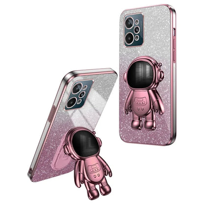 For Realme C31 PC+TPU Case Support Kickstand Astronaut Decor Electroplating Phone Cover