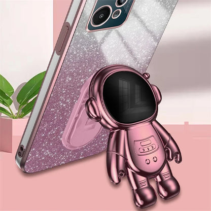 For Realme C31 PC+TPU Case Support Kickstand Astronaut Decor Electroplating Phone Cover