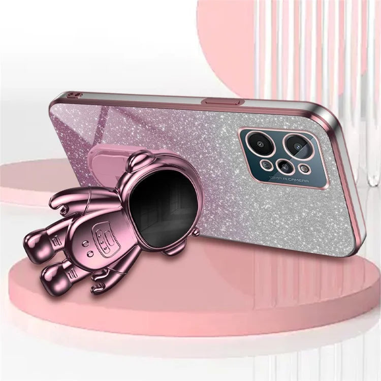 For Realme C31 PC+TPU Case Support Kickstand Astronaut Decor Electroplating Phone Cover