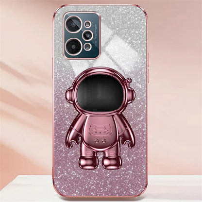 For Realme C31 PC+TPU Case Support Kickstand Astronaut Decor Electroplating Phone Cover