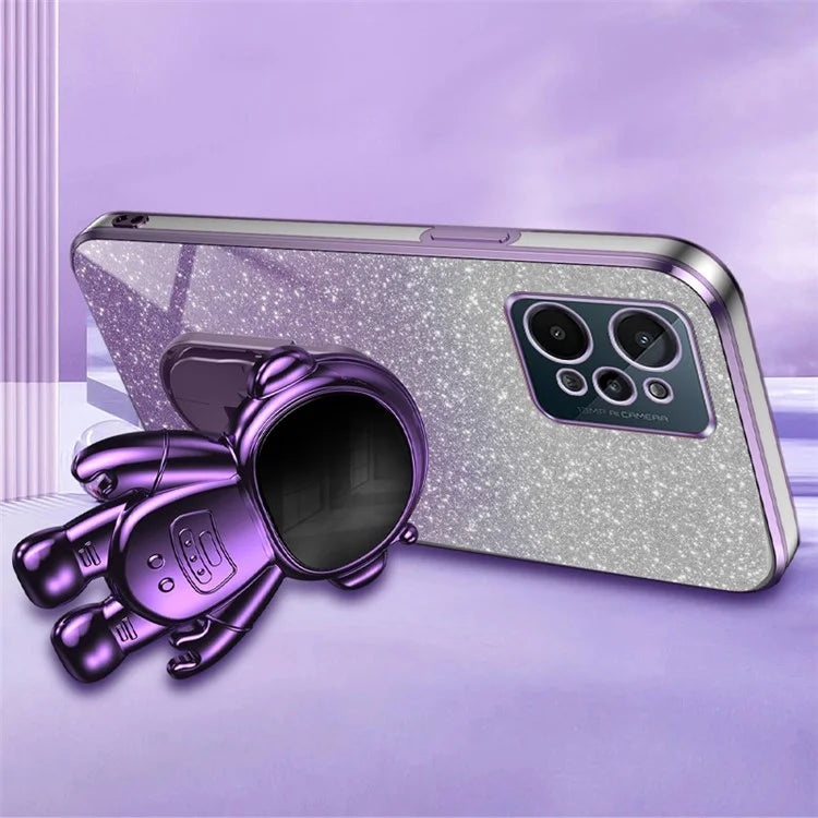 For Realme C31 PC+TPU Case Support Kickstand Astronaut Decor Electroplating Phone Cover