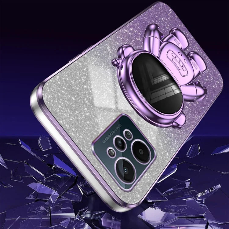 For Realme C31 PC+TPU Case Support Kickstand Astronaut Decor Electroplating Phone Cover