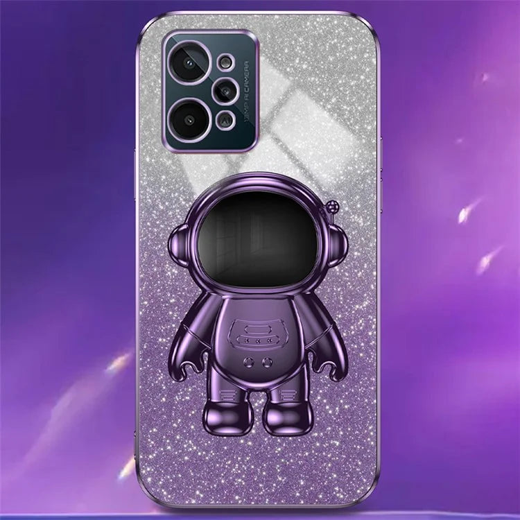 For Realme C31 PC+TPU Case Support Kickstand Astronaut Decor Electroplating Phone Cover