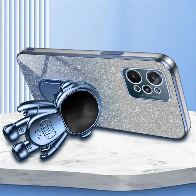 For Realme C31 PC+TPU Case Support Kickstand Astronaut Decor Electroplating Phone Cover