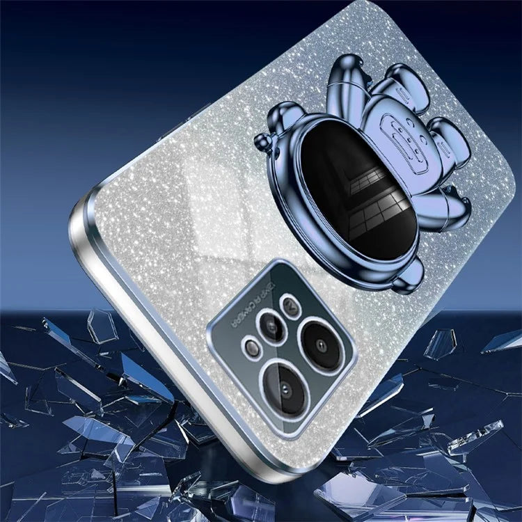 For Realme C31 PC+TPU Case Support Kickstand Astronaut Decor Electroplating Phone Cover