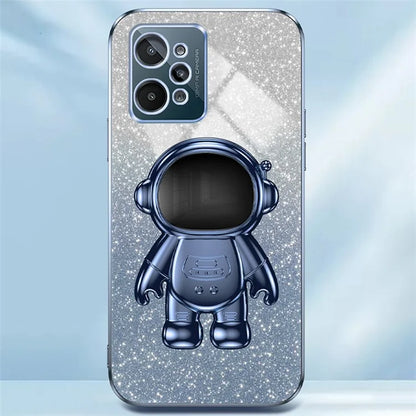 For Realme C31 PC+TPU Case Support Kickstand Astronaut Decor Electroplating Phone Cover