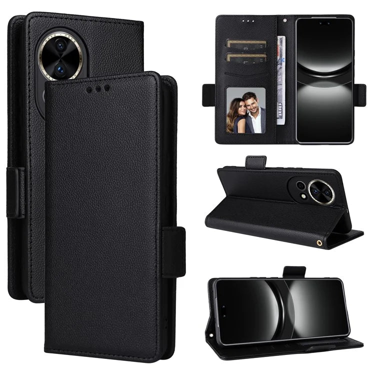 For Huawei nova 12 5G Cell Phone Case Litchi Texture Leather Wallet Protective Folio Cover