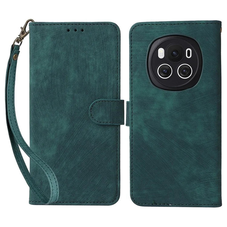 For Honor Magic6 5G Cell Phone Case RFID Blocking Drop Protection Wallet Cover with Hand Strap