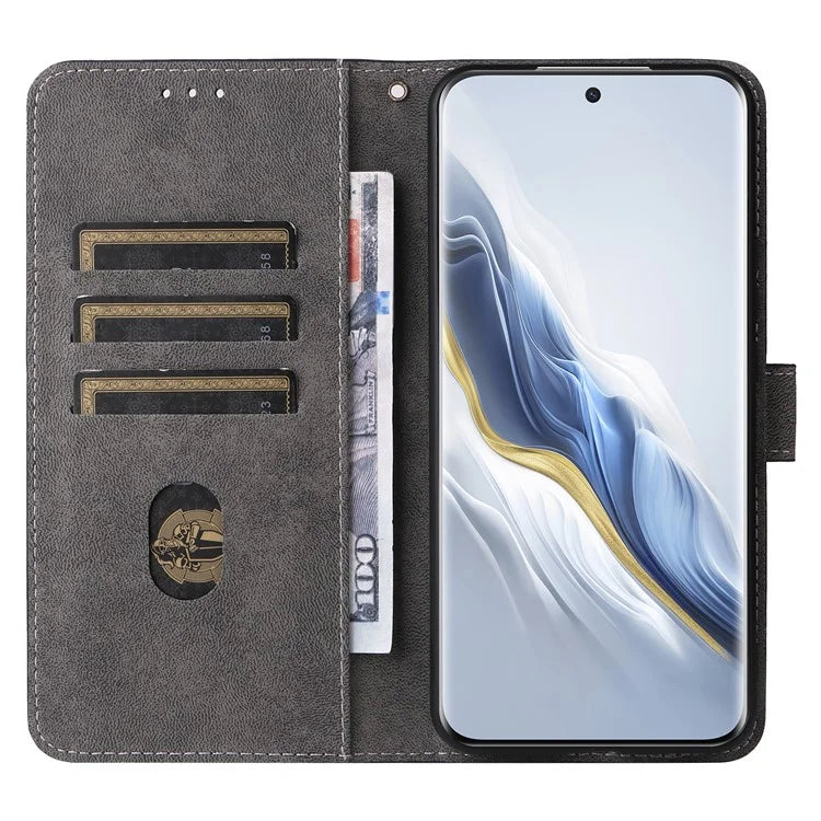 For Honor Magic6 5G Cell Phone Case RFID Blocking Drop Protection Wallet Cover with Hand Strap