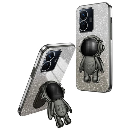 For vivo Y77 5G / Y77e 5G PC+TPU Case with Kickstand Cartoon Astronaut Electroplating Phone Shell