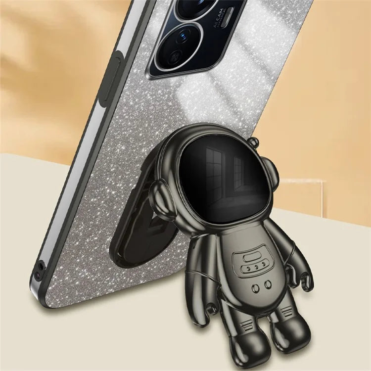 For vivo Y77 5G / Y77e 5G PC+TPU Case with Kickstand Cartoon Astronaut Electroplating Phone Shell