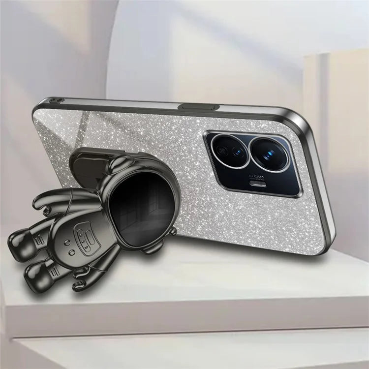 For vivo Y77 5G / Y77e 5G PC+TPU Case with Kickstand Cartoon Astronaut Electroplating Phone Shell
