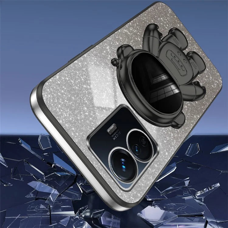 For vivo Y77 5G / Y77e 5G PC+TPU Case with Kickstand Cartoon Astronaut Electroplating Phone Shell