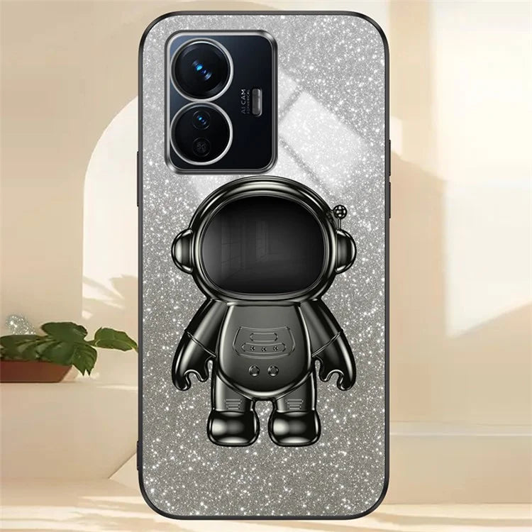 For vivo Y77 5G / Y77e 5G PC+TPU Case with Kickstand Cartoon Astronaut Electroplating Phone Shell