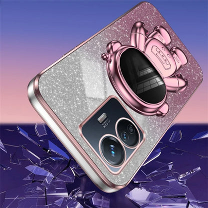 For vivo Y77 5G / Y77e 5G PC+TPU Case with Kickstand Cartoon Astronaut Electroplating Phone Shell