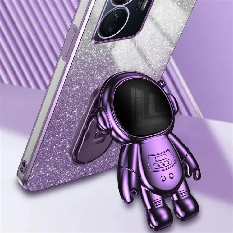 For vivo Y77 5G / Y77e 5G PC+TPU Case with Kickstand Cartoon Astronaut Electroplating Phone Shell