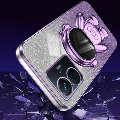 For vivo Y77 5G / Y77e 5G PC+TPU Case with Kickstand Cartoon Astronaut Electroplating Phone Shell
