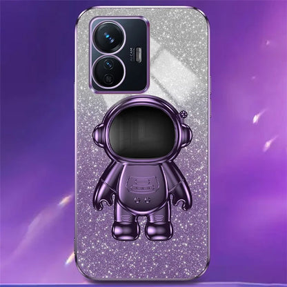 For vivo Y77 5G / Y77e 5G PC+TPU Case with Kickstand Cartoon Astronaut Electroplating Phone Shell