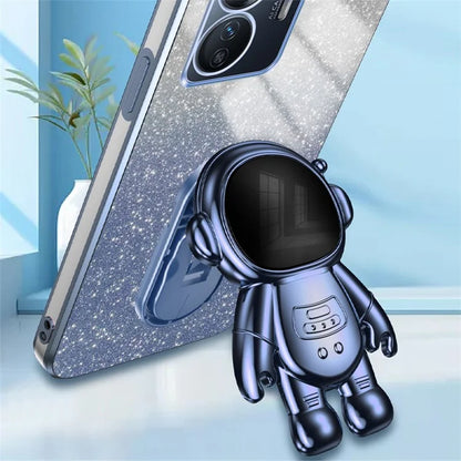 For vivo Y77 5G / Y77e 5G PC+TPU Case with Kickstand Cartoon Astronaut Electroplating Phone Shell
