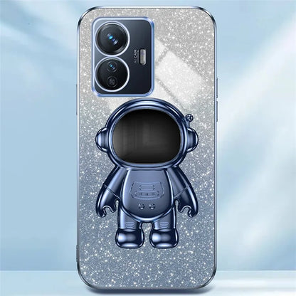 For vivo Y77 5G / Y77e 5G PC+TPU Case with Kickstand Cartoon Astronaut Electroplating Phone Shell
