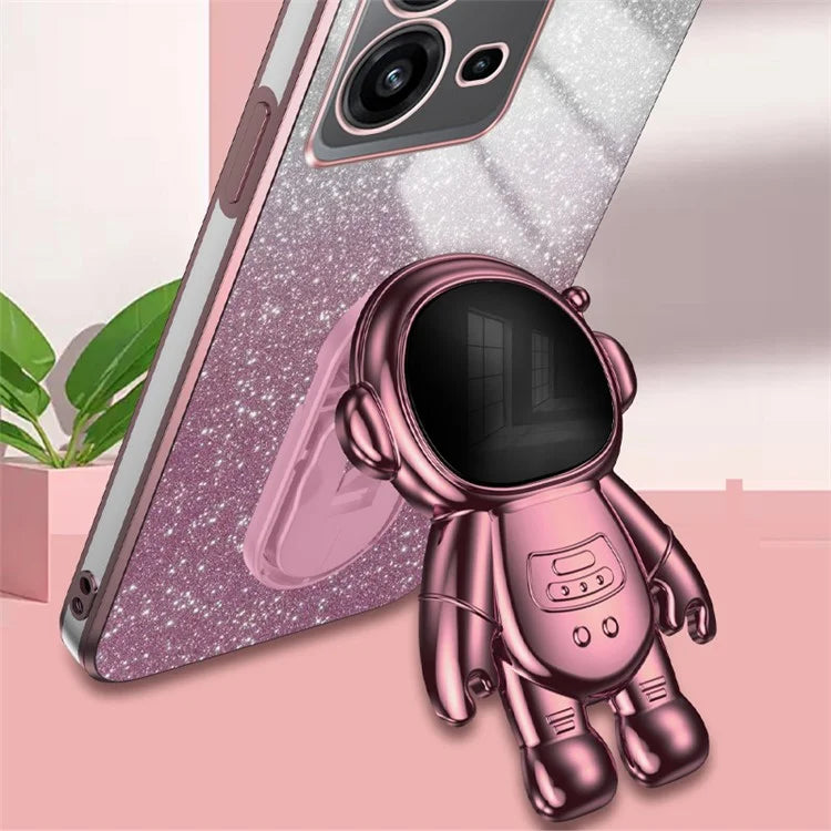 Anti-Scratch Phone Case for vivo V25 5G Astronaut Kickstand PC+TPU Cover Phone Shell