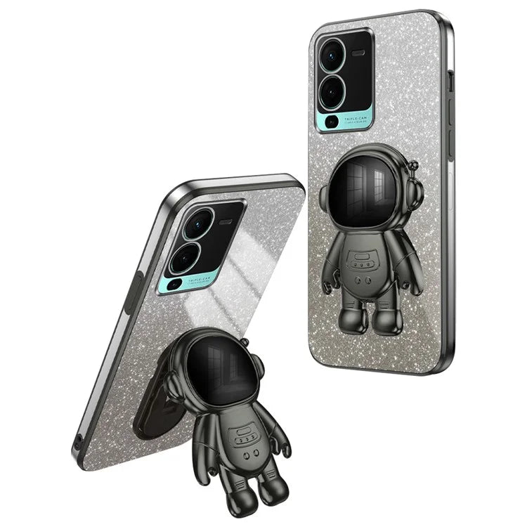 For vivo S15 Pro 5G Dustproof PC+TPU Phone Case Kickstand Electroplating Phone Cover
