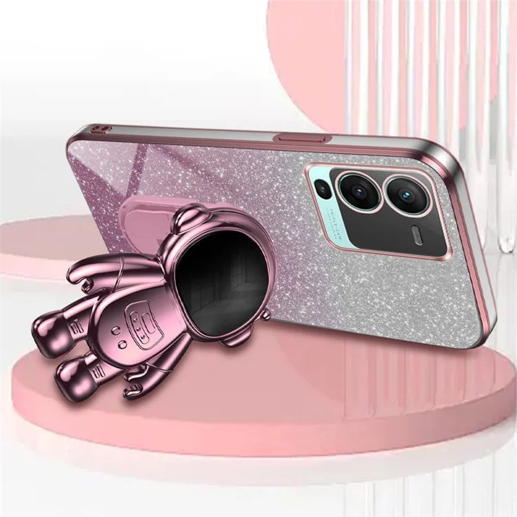 For vivo S15 Pro 5G Dustproof PC+TPU Phone Case Kickstand Electroplating Phone Cover