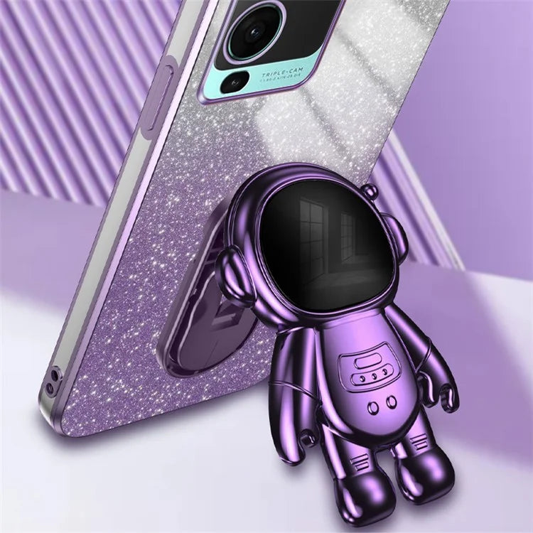 For vivo S15 Pro 5G Dustproof PC+TPU Phone Case Kickstand Electroplating Phone Cover
