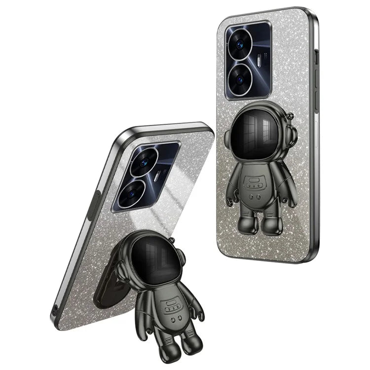 For Realme C55 Dustproof Case Electroplating Astronaut Kickstand PC+TPU Phone Shell