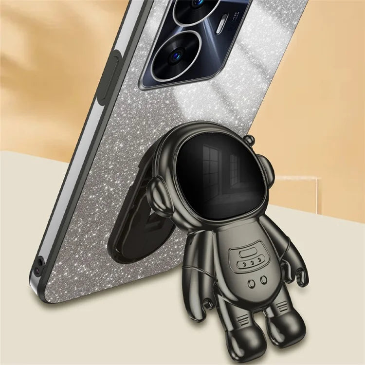 For Realme C55 Dustproof Case Electroplating Astronaut Kickstand PC+TPU Phone Shell