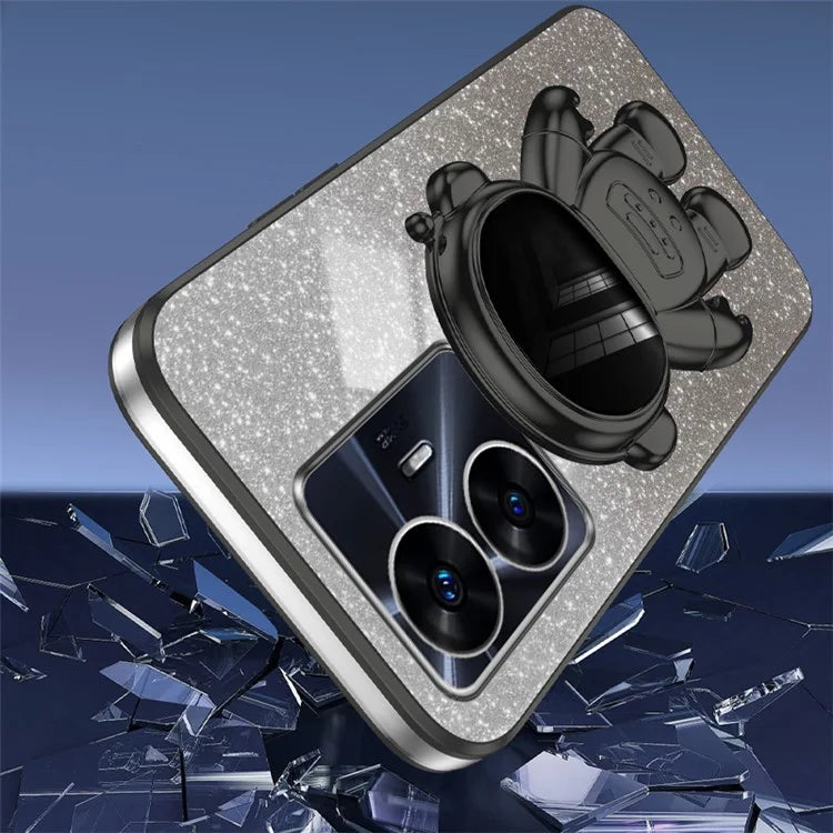 For Realme C55 Dustproof Case Electroplating Astronaut Kickstand PC+TPU Phone Shell