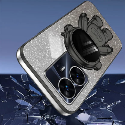 For Realme C55 Dustproof Case Electroplating Astronaut Kickstand PC+TPU Phone Shell
