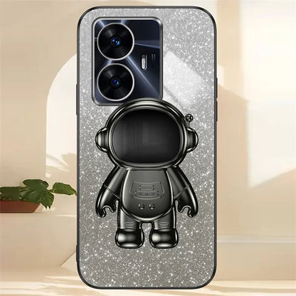 For Realme C55 Dustproof Case Electroplating Astronaut Kickstand PC+TPU Phone Shell