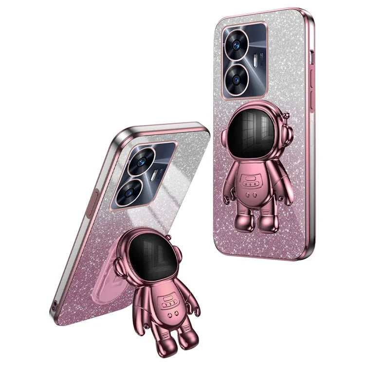 For Realme C55 Dustproof Case Electroplating Astronaut Kickstand PC+TPU Phone Shell