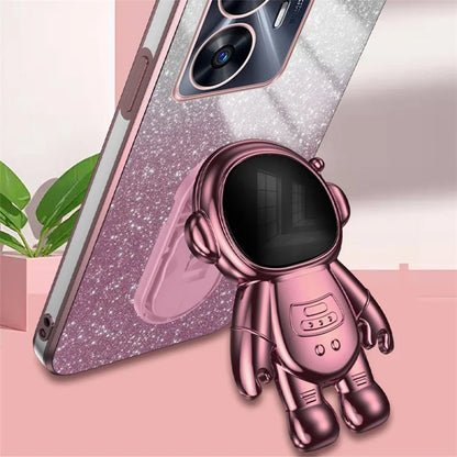 For Realme C55 Dustproof Case Electroplating Astronaut Kickstand PC+TPU Phone Shell