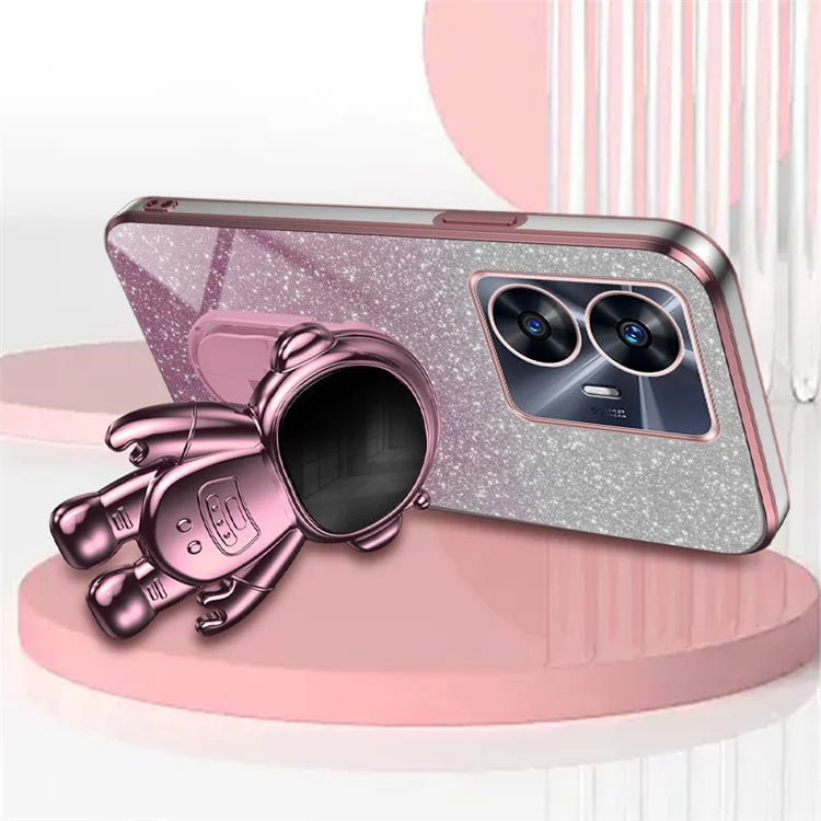 For Realme C55 Dustproof Case Electroplating Astronaut Kickstand PC+TPU Phone Shell