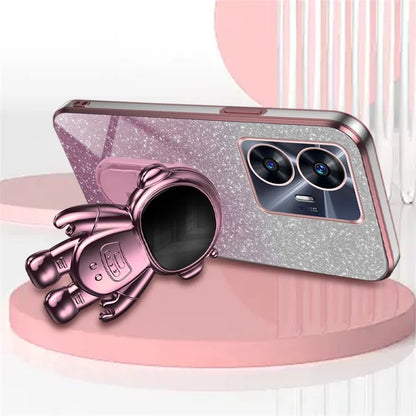 For Realme C55 Dustproof Case Electroplating Astronaut Kickstand PC+TPU Phone Shell