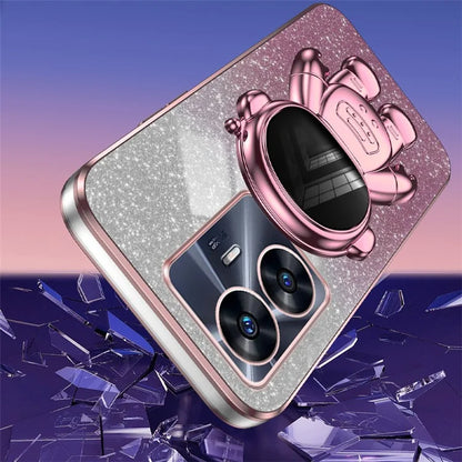 For Realme C55 Dustproof Case Electroplating Astronaut Kickstand PC+TPU Phone Shell