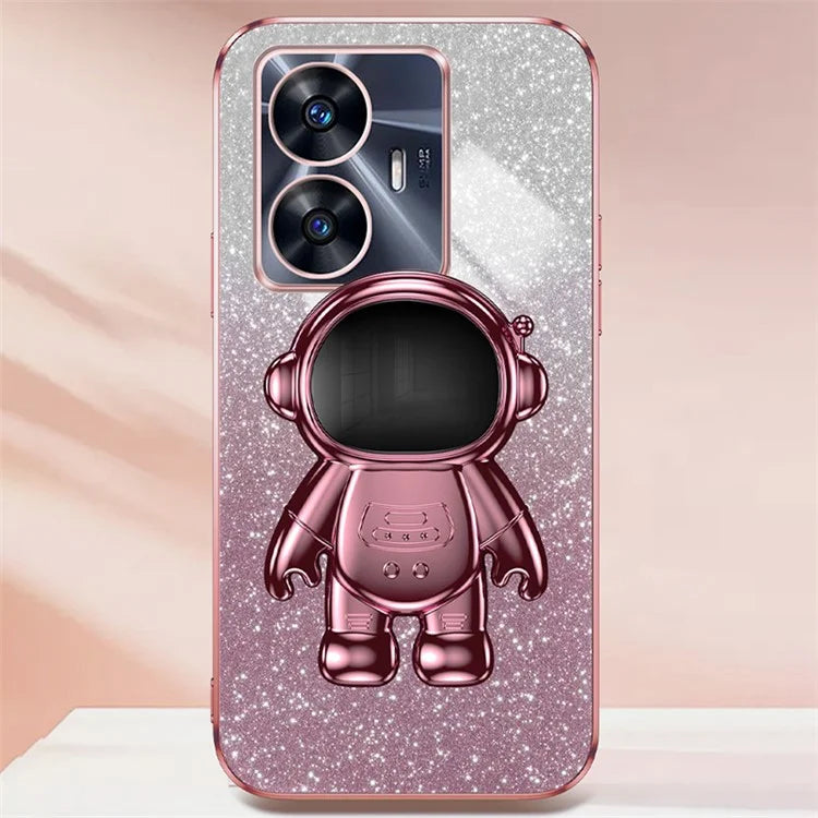 For Realme C55 Dustproof Case Electroplating Astronaut Kickstand PC+TPU Phone Shell