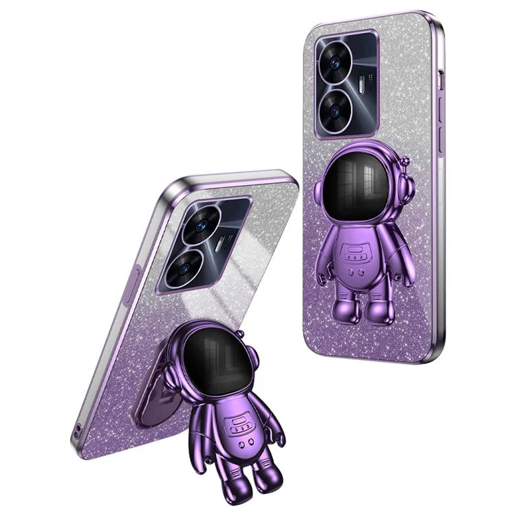 For Realme C55 Dustproof Case Electroplating Astronaut Kickstand PC+TPU Phone Shell